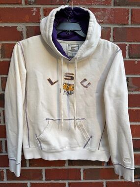 Colosseum Athletics Large Cream & Purple LSU Tigers Hoodie Hooded Sweatshirt P4